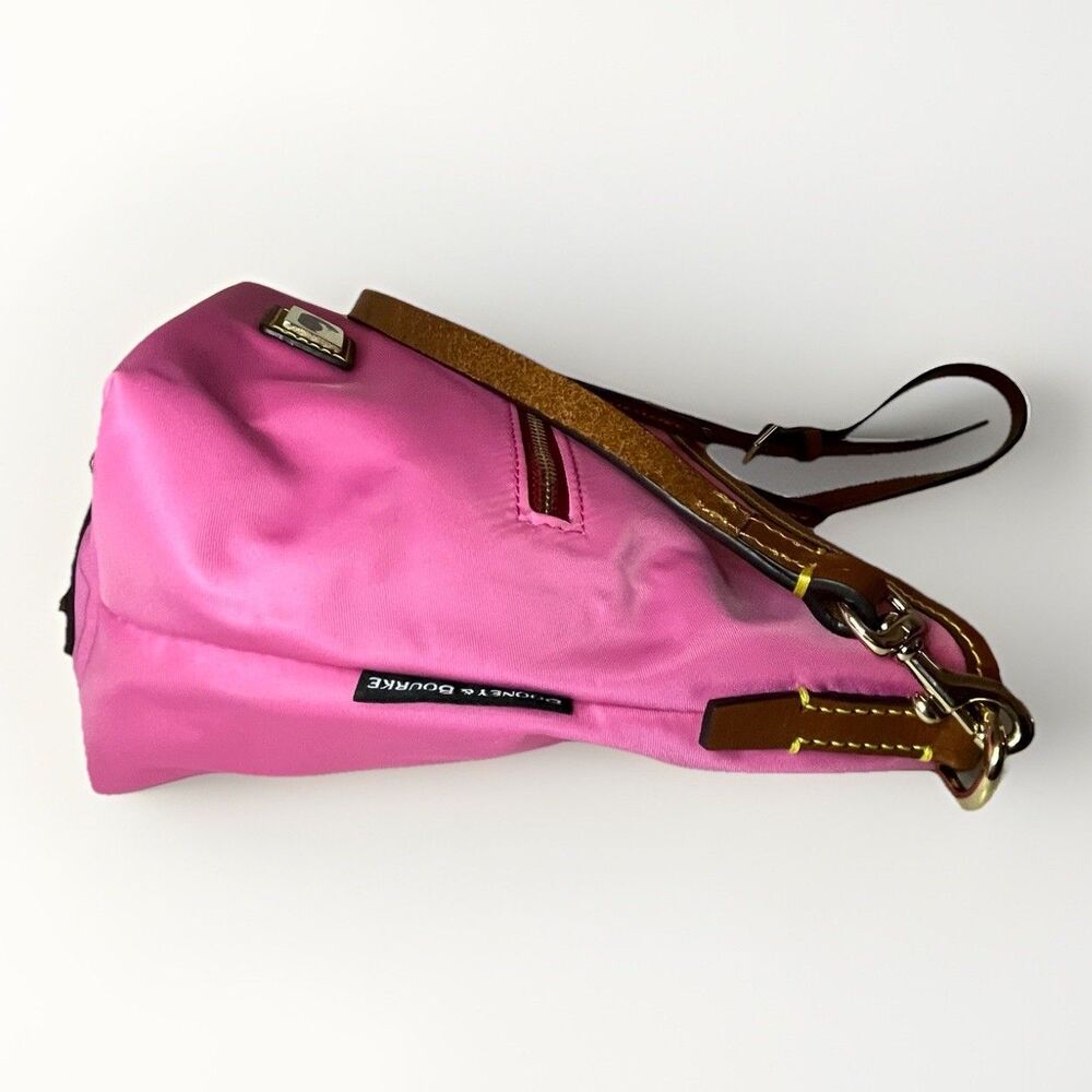 Dooney Bourke Pink Nylon Crossbody Shoulder Bag Brown Leather Trim Duck Logo NWT - Picture 4 of 16